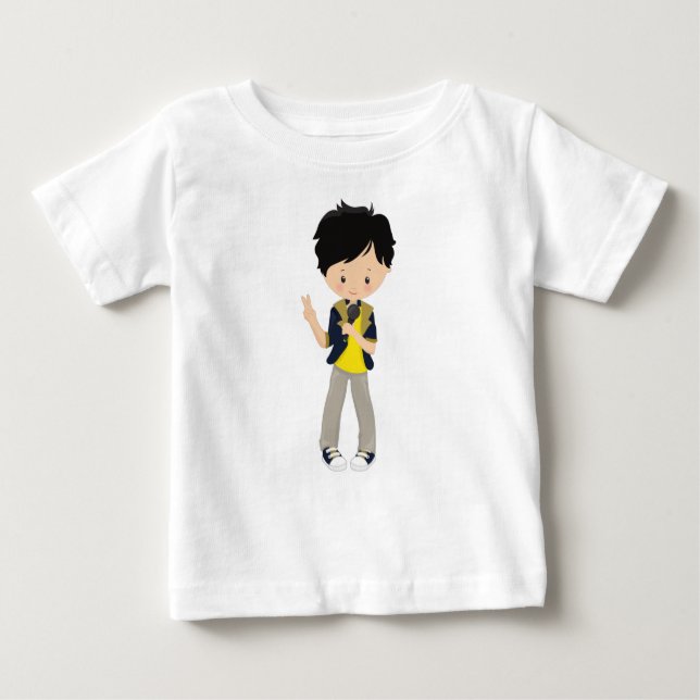 Sten Boy, Black Hair, Microphone, Band Singer T Shirt (Framsida)