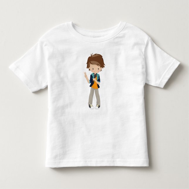 Sten Boy, Brown Hair, Band Singer, Microphone T Shirt (Framsida)