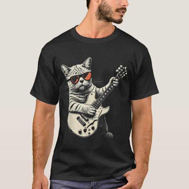 Sten Cat Pay Guitar - Funny Guitarist Cat T Shirt (Framsida)