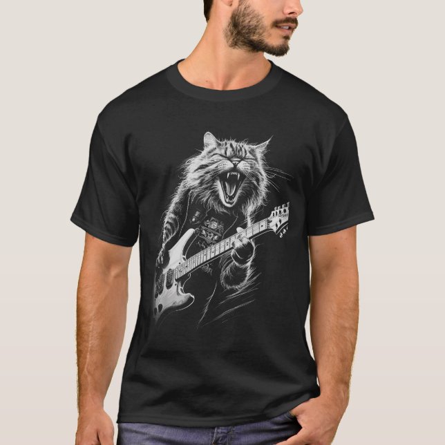 Sten Cat Pay Guitar - Funny Guitarist Cat T Shirt (Framsida)