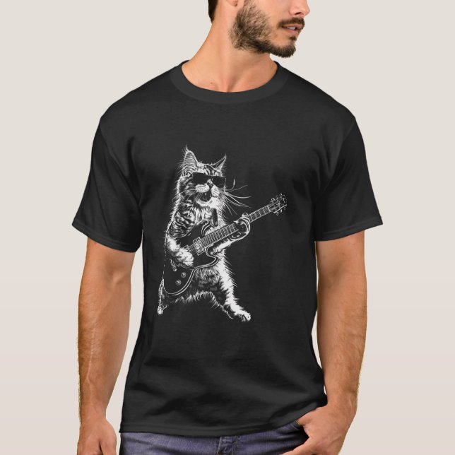 Sten Cat Spela Guitar Funny Guitar Cat Lover T S T Shirt (Framsida)