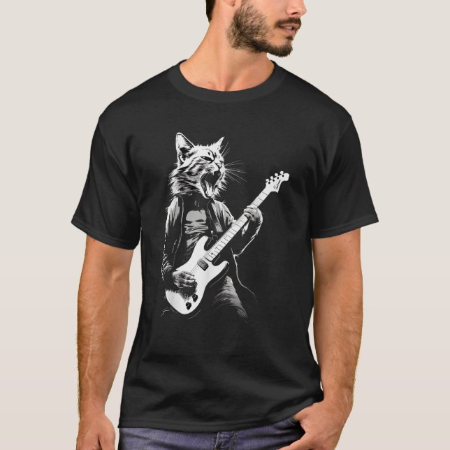 Sten Cat Spela Guitar Funny Guitar Cat T Shirt (Framsida)