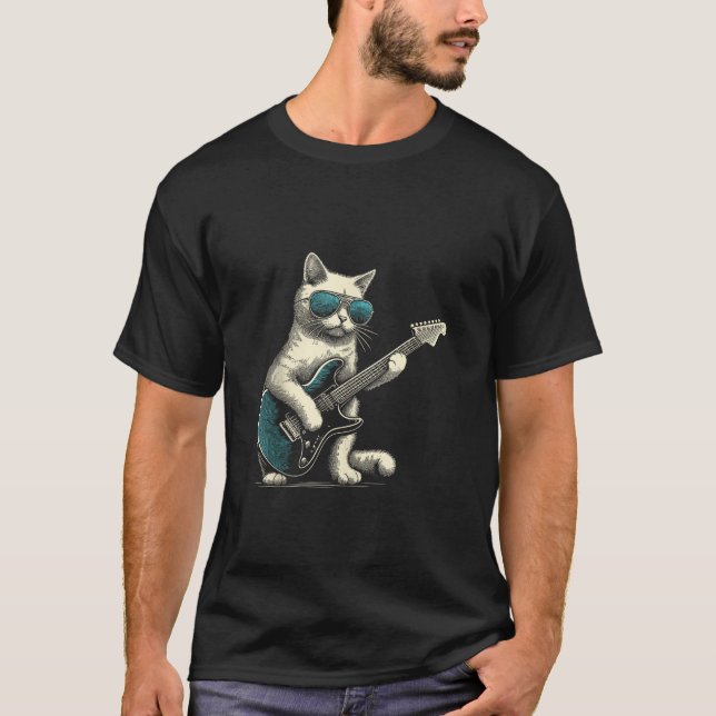 Sten Cat Spela Guitar Funny Guitarist Cat Tank T Shirt (Framsida)
