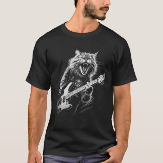 Sten Cat Spela Guitar manar-kvinnan Funny Guitar C T Shirt