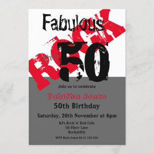 Sten Chick 50 & Fabulous Red Black 50:e födelsedag Inbjudningar