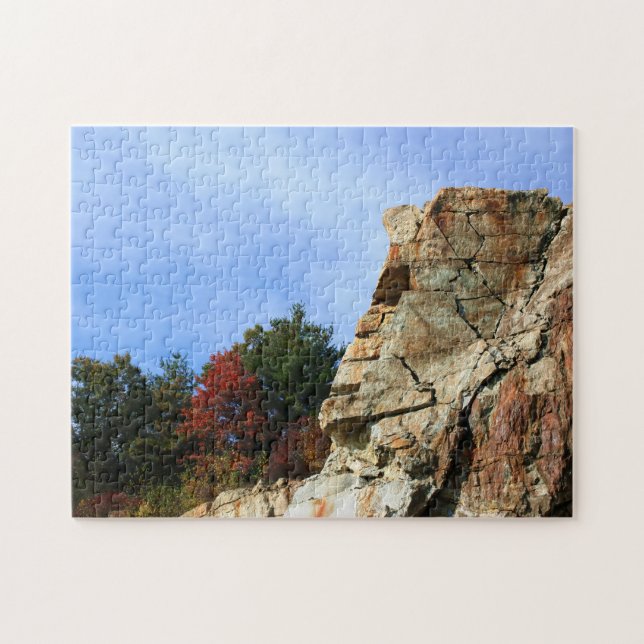 Sten Cliff Fall Foliage Nature Pussel (Horisontell)