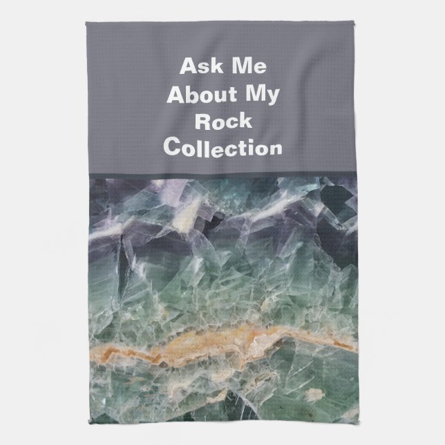 Sten Collector Humor Lila Grönt Polshed Stone Kökshandduk (Vertikal)