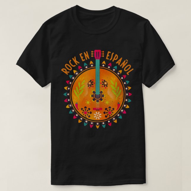 Sten en Espanol Guitar Spanska Rock musik T Shirt (Design framsida)