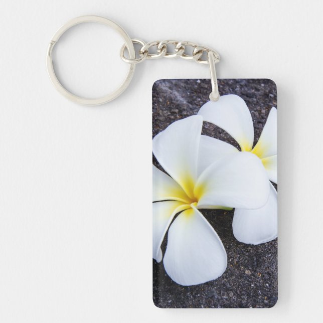 Sten för Lava för Frangipani för vitPlumeriablomma Nyckelring (Framsidan)
