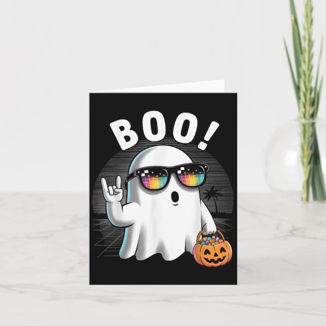 Sten Ghost Retro Halloween Pumpkin Funny Boo Kort (Framsida)
