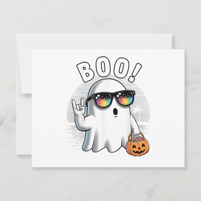 Sten Ghost Retro Halloween Pumpkin Funny Boo Spara Datumet (Framsida)