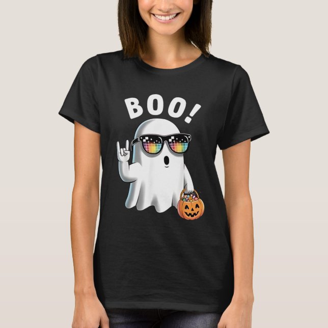 Sten Ghost Retro Halloween Pumpkin Funny Boo T Shirt (Framsida)