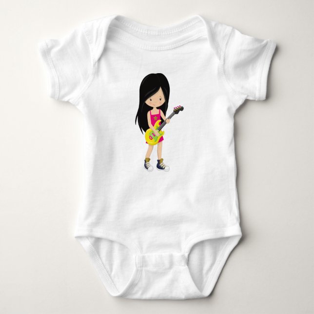 Sten Girl, Black Hair, Band, Music, Guitar Player T Shirt (Framsida)