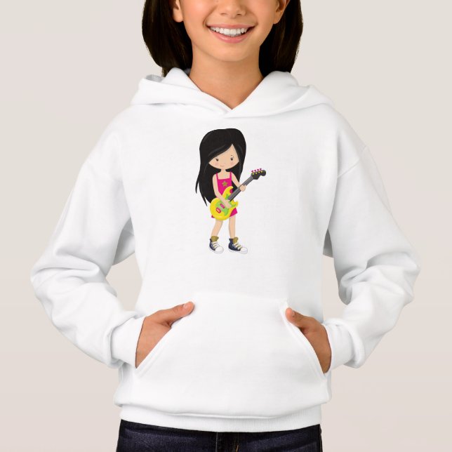 Sten Girl, Black Hair, Band, Music, Guitar Player T Shirt (Framsida)
