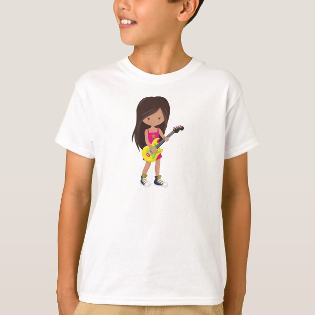 Sten Girl, Latina Girl, Guitar Player, Band, Music T Shirt (Framsida)