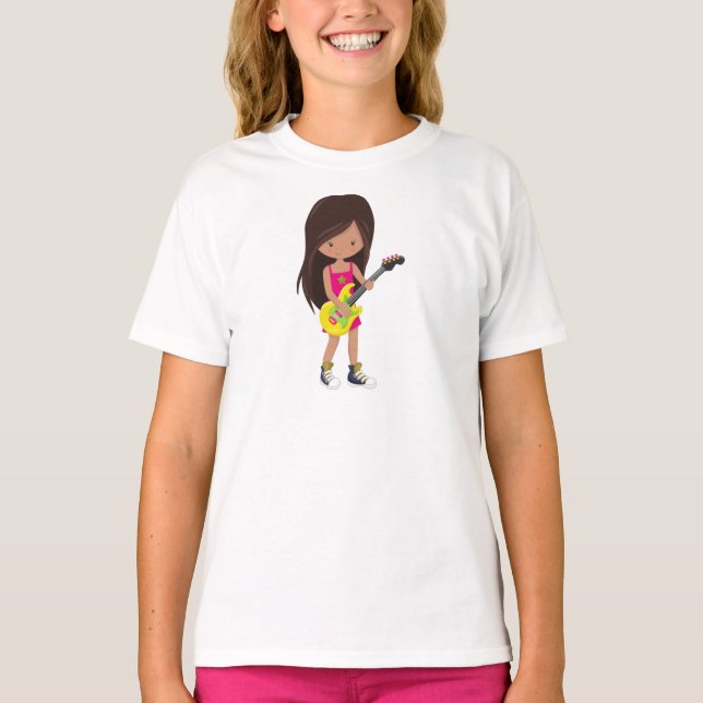 Sten Girl, Latina Girl, Guitar Player, Band, Music T Shirt (Framsida)