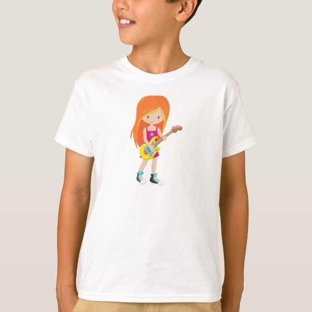 Sten Girl, Orange Hair, Guitar Player, Band, Music T Shirt (Framsida)
