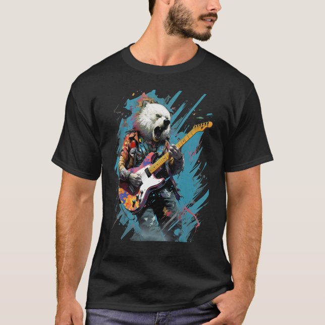 Sten Guitar Polar Bear Guitarist T Shirt (Framsida)