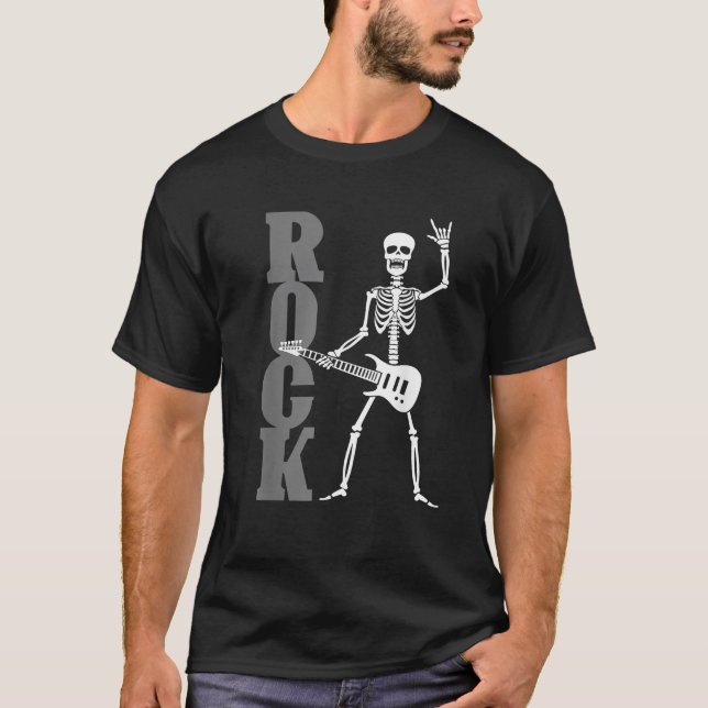 Sten Guitar Skeleton Rock and roll Music Band Mana T Shirt (Framsida)