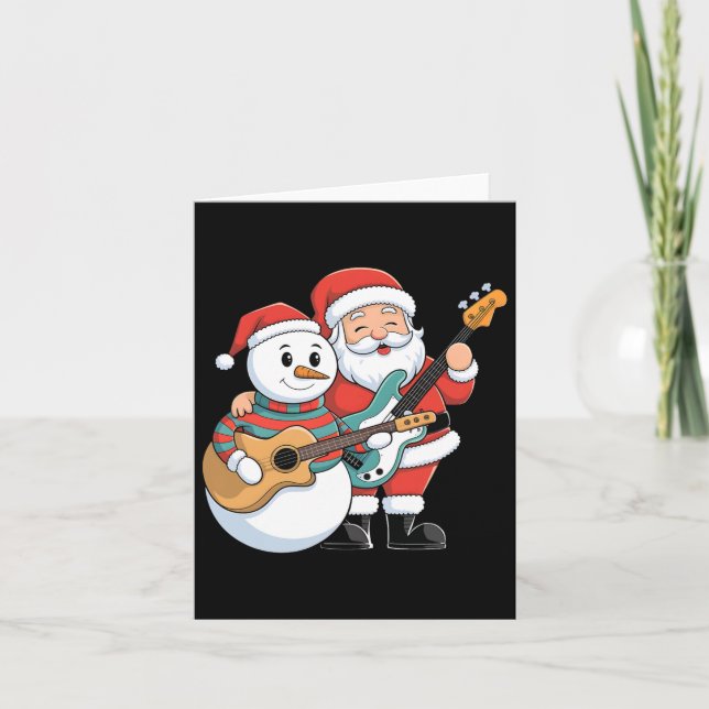 Sten Guitar Snögubbe och Jultomten som spelar gita Kort (Framsida)