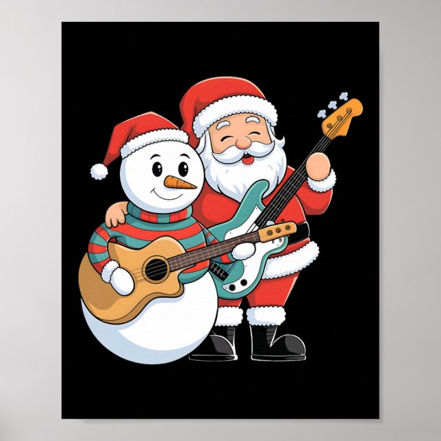 Sten Guitar Snögubbe och Jultomten som spelar gita Poster (Framsidan)