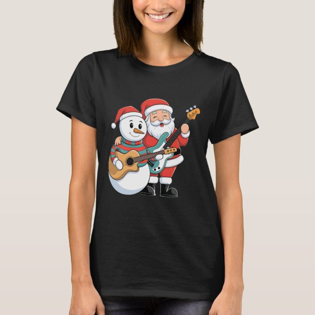 Sten Guitar Snögubbe och Jultomten som spelar gita T Shirt (Framsida)