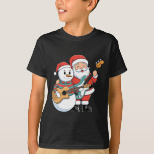 Sten Guitar Snögubbe och Jultomten som spelar gita T Shirt