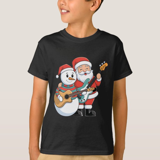 Sten Guitar Snögubbe och Jultomten som spelar gita T Shirt (Framsida)