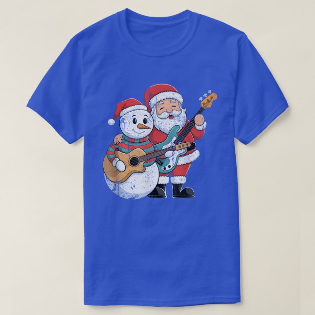 Sten Guitar Snögubbe och Jultomten som spelar gita T Shirt (Design framsida)