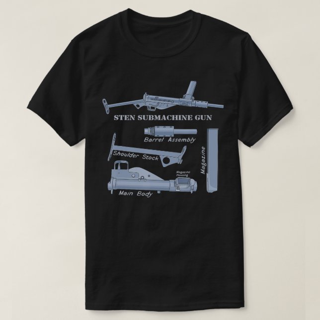 Sten Gun British WW2 Subdator Guns Diagram  T Shirt (Design framsida)