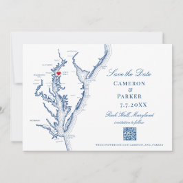 Sten Hall Maryland Bröllop Elegant Navy QR-kod Spara Datumet