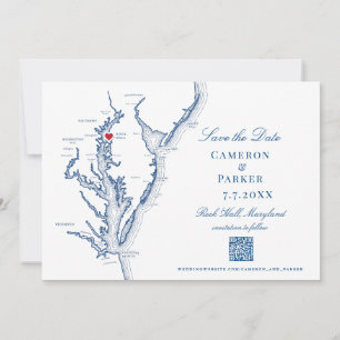 Sten Hall Maryland Bröllop Elegant Navy QR-kod Spara Datumet
