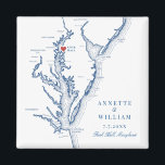 Sten Hall Maryland Elegant Navy Blue Bröllop Magnet<br><div class="desc">Fira din Sten Hall,  Maryland Vattenfront bröllop med den här eleganten marinblått Chesapeake Bay-bröllopets karta-temade bröllopsmagnet. Perfekt för bayside-ceremonier vid Inn vid Huntingfield Bäck,  Haven Harbour Marina och Osprey Point. Önska dina gäster med denna charmerande och praktiska keepé. Konstruktion av Coastal Karta-formgivning.</div>