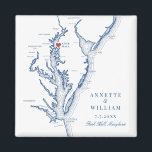 Sten Hall Maryland Elegant Navy Blue Bröllop Magnet<br><div class="desc">Fira din Sten Hall,  Maryland Vattenfront bröllop med den här eleganten marinblått Chesapeake Bay-bröllopets karta-temade bröllopsmagnet. Perfekt för bayside-ceremonier vid Inn vid Huntingfield Bäck,  Haven Harbour Marina och Osprey Point. Önska dina gäster med denna charmerande och praktiska keepé. Konstruktion av Coastal Karta-formgivning.</div>