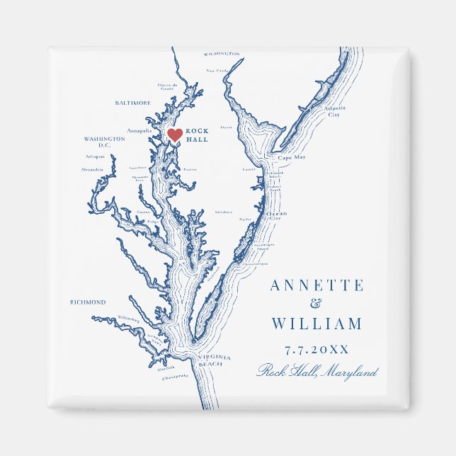 Sten Hall Maryland Elegant Navy Blue Bröllop Magnet (Framsidan)