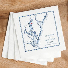 Sten Hall Maryland Karta Elegant Navy Blue Bröllop Pappersservett