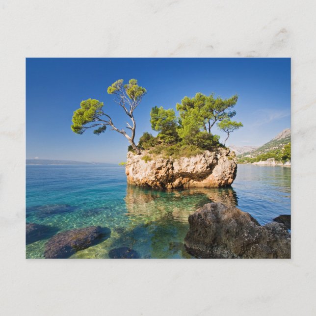 Sten, hav och liten ö vykort (Framsida)