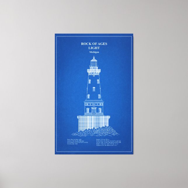 Sten i Ages fyr - Michigan - AD Canvastryck (Framsida)