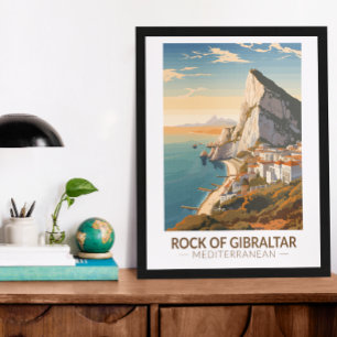 Sten i Gibraltar Travel Art Vintage Poster