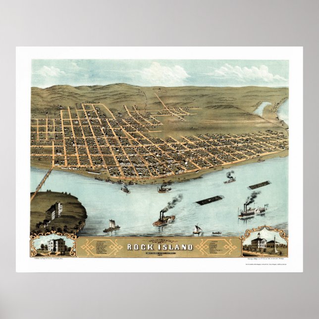 Sten, IL Panoramic Karta - 1869 Poster (Framsidan)