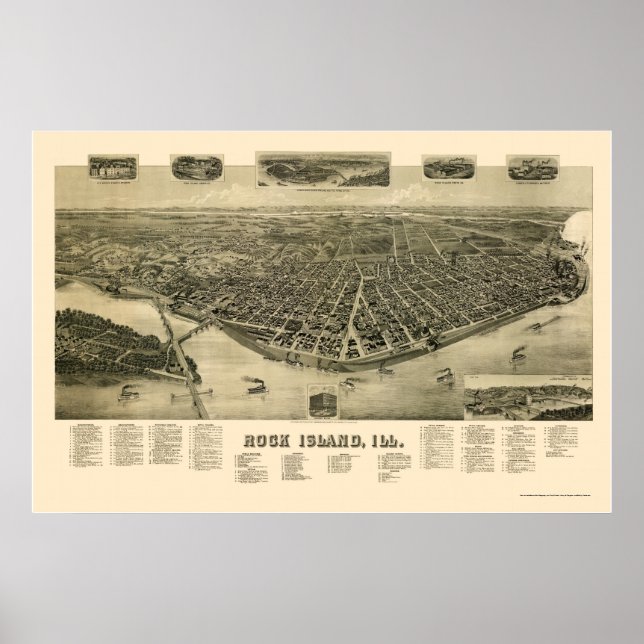 Sten, IL Panoramic Karta - 1889 Poster (Framsidan)