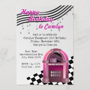 Sten Jukebox Birthday Inbjudningar