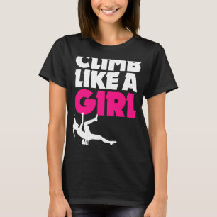 Sten klättrar som en tjej som klättrar upp i blode t shirt