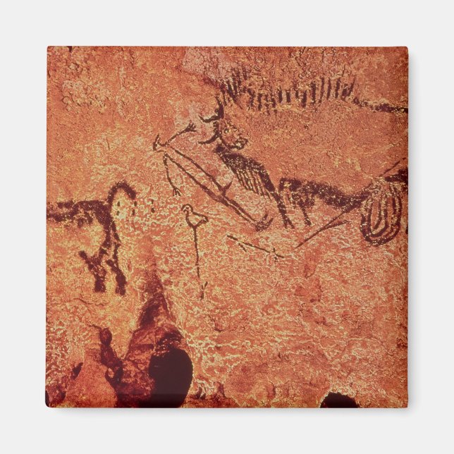 Sten målning av jaktscen, 17000 BC Magnet (Framsidan)