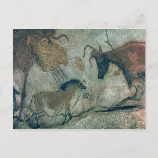 Sten målning med häst och ko, 17000 B Vykort (Framsida)