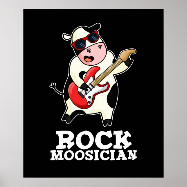 Sten Moosician Funny Cow Musician Pun Mörk BG Poster (Framsidan)