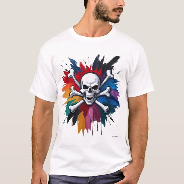 Sten 'n' Roll Mural Skull T Shirt (Framsida)