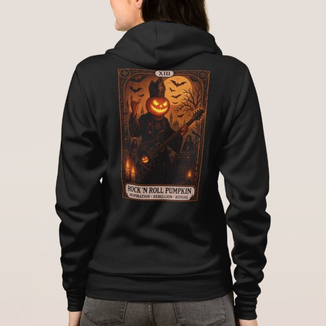 Sten 'N Roll Pumpkin Tarot Card Unisex Hoodie T Shirt (Baksida)