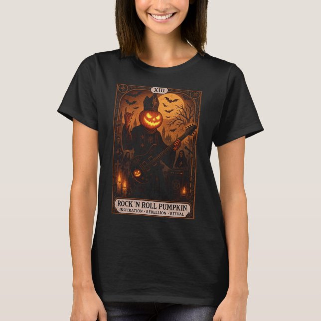 Sten 'N Roll Pumpkin Tarot Card Women's T-Shirt (Framsida)