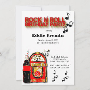 Sten n'Roll Jukebox Födelsedagsfest Inbjudningar